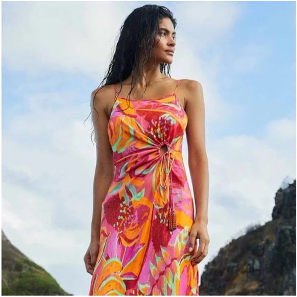 FARM Rio Dresses & Skirts - NEW Farm Rio Tropical Print Midi Maxi Dress Cutout Sleeveless Size Small $225